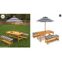 Table et bancs avec parasol et coussins - Mobilier de jardin pour enfants
