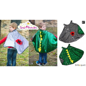 Cape réversible dragon/chevalier vert/argent - Déguisement enfant