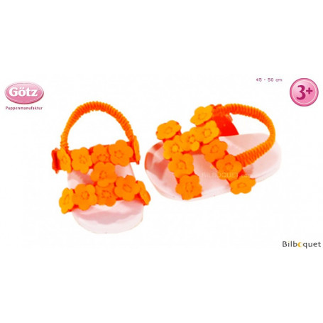 Paire de sandales à fleurs orange fluo pour poupée de 45 à 50cm