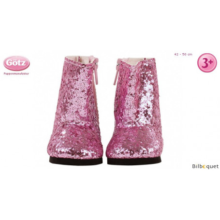 Bottes roses pailletées pour poupée de 42 à 50cm