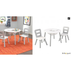 Table ronde et ses 2 chaises - blanc et gris - Mobilier enfant