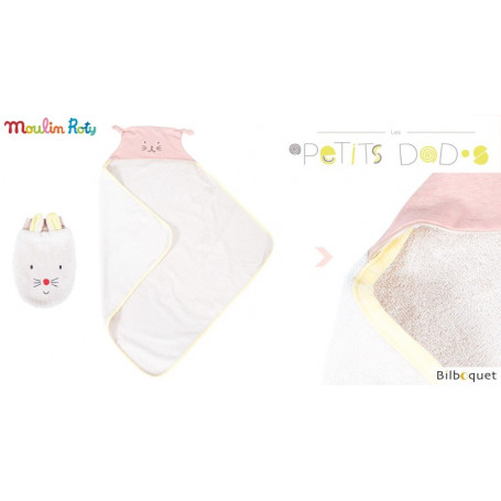 Sortie de bain bébé avec gant de toilette - rose - Les Petits Dodos - Moulin Roty