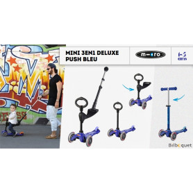 Mini Micro 3-en-1 Push Classique Bleu - trottinette et porteur
