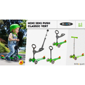 Mini Micro 3-en-1 Push Classique Verte - trottinette et porteur