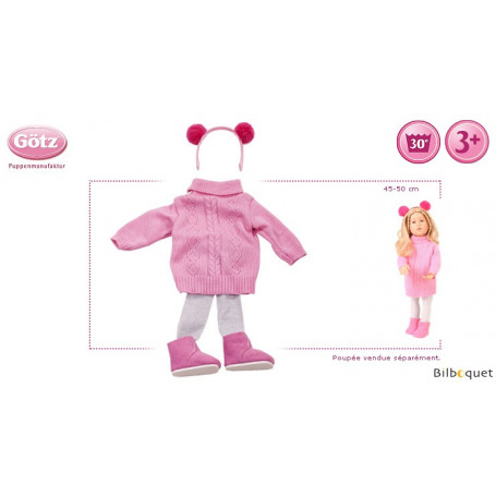 Tenue complète tricot rose - Vêtement pour poupée 45-50cm