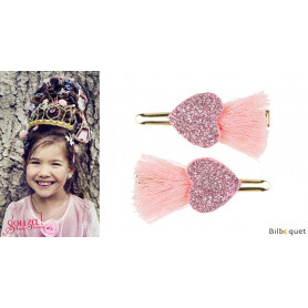 Pinces à cheveux Elleny - coeurs roses - 1 paire - Accessoire pour enfants