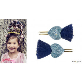 Pinces à cheveux Elleny - coeurs bleu marine - 1 paire - Accessoire pour enfants