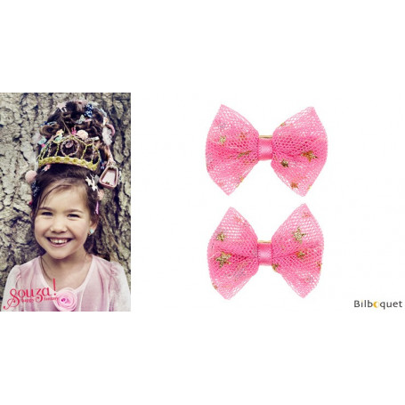 Pinces à cheveux Laura - noeuds roses avec étoiles - 1 paire - Accessoire pour enfants