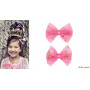 Pinces à cheveux Laura - noeuds roses avec étoiles - 1 paire - Accessoire pour enfants