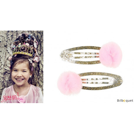 Pinces à cheveux Elise - pompons en tulle rose - 1 paire - Accessoire pour enfants