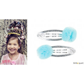 Pinces à cheveux Elise - pompons en tulle bleu - 1 paire - Accessoire pour enfants