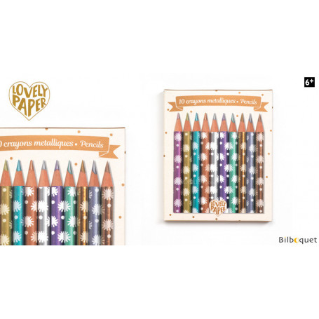 10 mini crayons métallisés Chichi - Papeterie Djeco