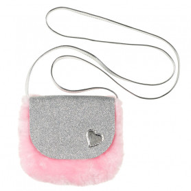 Sac à main Noella - coeur argent fourrure rose - Accessoire fille