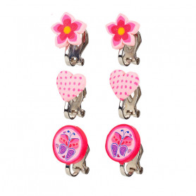 Boucles d'oreilles à clip, ensemble rose, 3 paires - Accessoire pour les filles