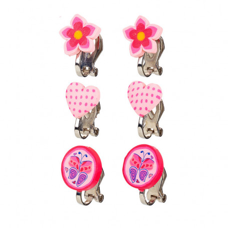 Boucles d'oreilles à clip, ensemble rose, 3 paires - Accessoire pour les filles