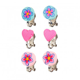 Ear clips, set blue pink, 3 pairs - Accessory for girls