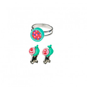 Darlene ring and Ear clips set, flower and snails - Accessory for girls