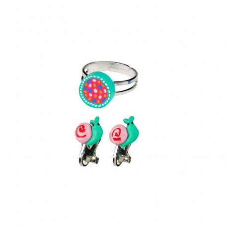 Darlene ring and Ear clips set, flower and snails - Accessory for girls