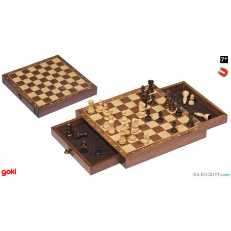 Echecs Magnétiques Tiroir 30X30cm buis/palissandre