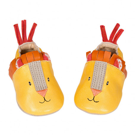 Chaussons cuir pour bébé - Lion - Les Papoum