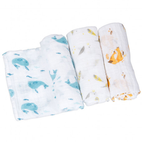 Set of 3 printed muslin squares - Le voyage d'Olga