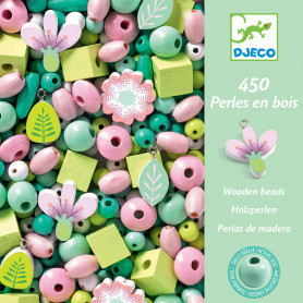 450 perles en bois - Feuilles et fleurs