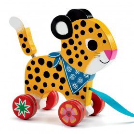 Leopard Greta wooden pull toy