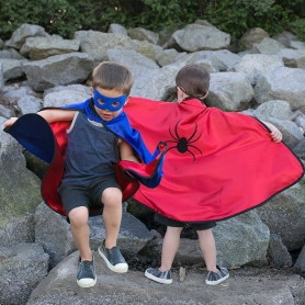 Cape de super-héros réversible bleu & rouge avec masque - déguisement mixte