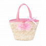 Natural straw bag with pink flowers - accessory for disguise