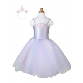 Robe de licorne irisé argent avec coiffe - 5/6 ans