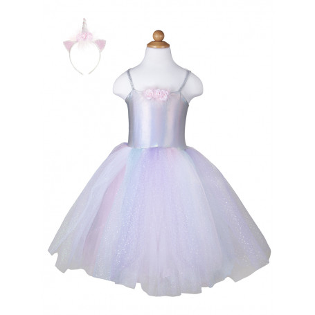 Robe de licorne argent irisé avec coife - 5/6 ans