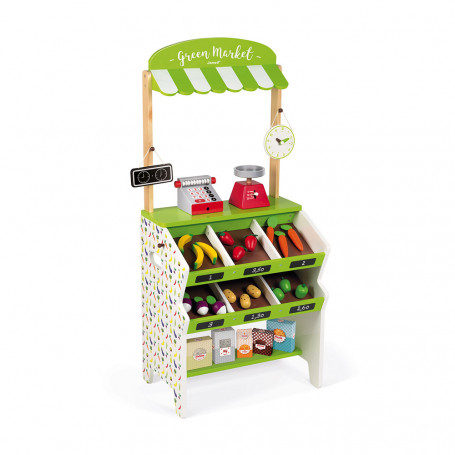 Green Market Grocery with 32 accessories - Pretend-play Toy