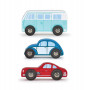Set of 3 small wooden cars