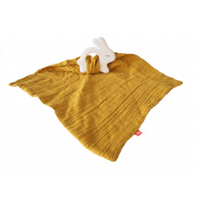Rubber rabbit with towel mustard