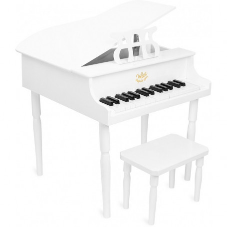 White grand piano with sheet music
