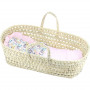 Natural palm basket with pink Liberty filling for dolls from 36 to 50 cm