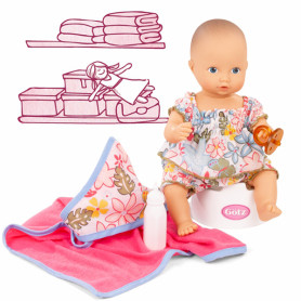 Baigneur fille Aquini 33cm avec tenue à fleurs et accessoires pour le bain