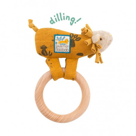 Wooden ring rattle Paprika the lion 15cm - Sous mon baobab