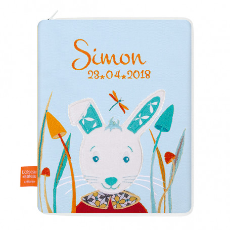 Protège carnet de santé avec prénom brodé - Lapin d'Alice