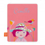 Health book cover with embroidered first name - Girl with bird
