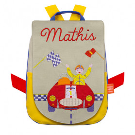 Back bag with embroidered first name - Race Car