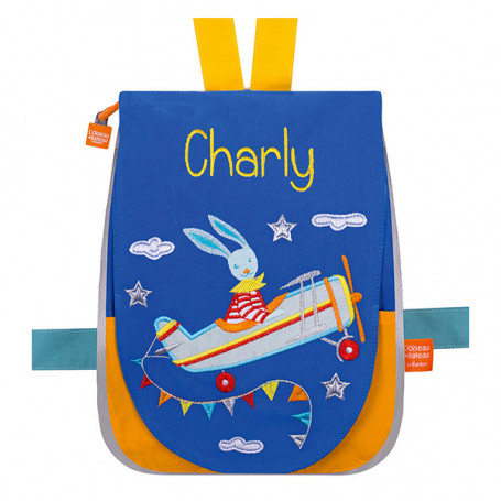 Back bag with embroidered first name - Aerobatic Bunny