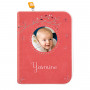 Health book cover with photo embroidered first name - Coral