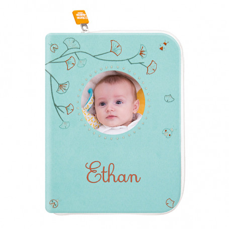 Health book cover with photo embroidered first name - Turquoise