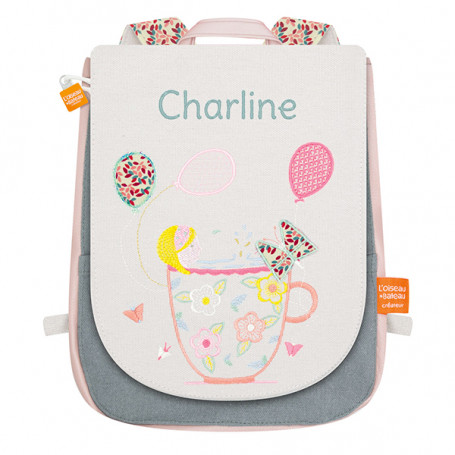 Backpack with embroidered first name - The girl with the cup
