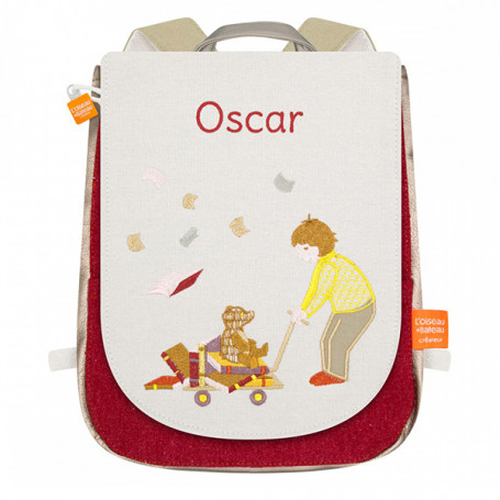 Backpack with embroidered first name - The boy and the bear