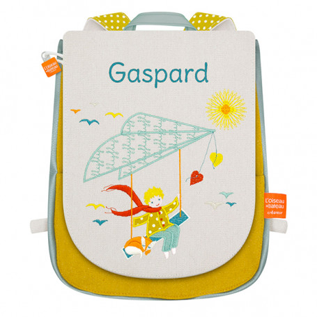 Backpack with embroidered name - The boy and the hang glider