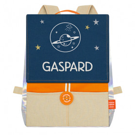 Sac à dos Saturne avec prénom brodé - Orange et Gauloise