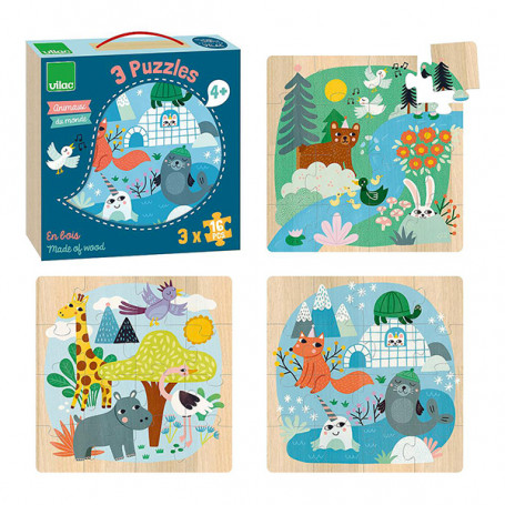 Puzzles Animaux du Monde - 3 puzzles - 16 pièces