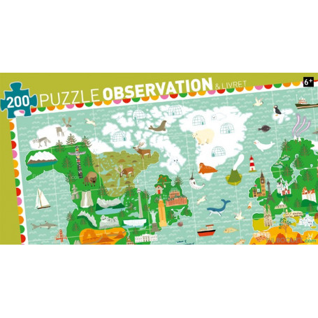 Puzzle observation Tour du monde avec livret (200 pièces)